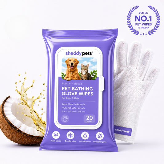 Sheddy Pets® Plant-Based Pet Bathing Glove Wipes – 20 Pcs