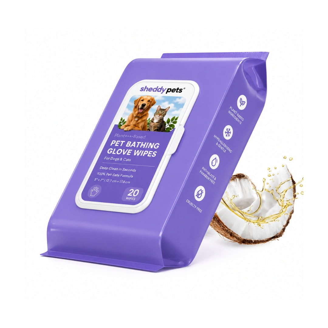Sheddy Pets® Plant-Based Pet Bathing Glove Wipes – 20 Pcs