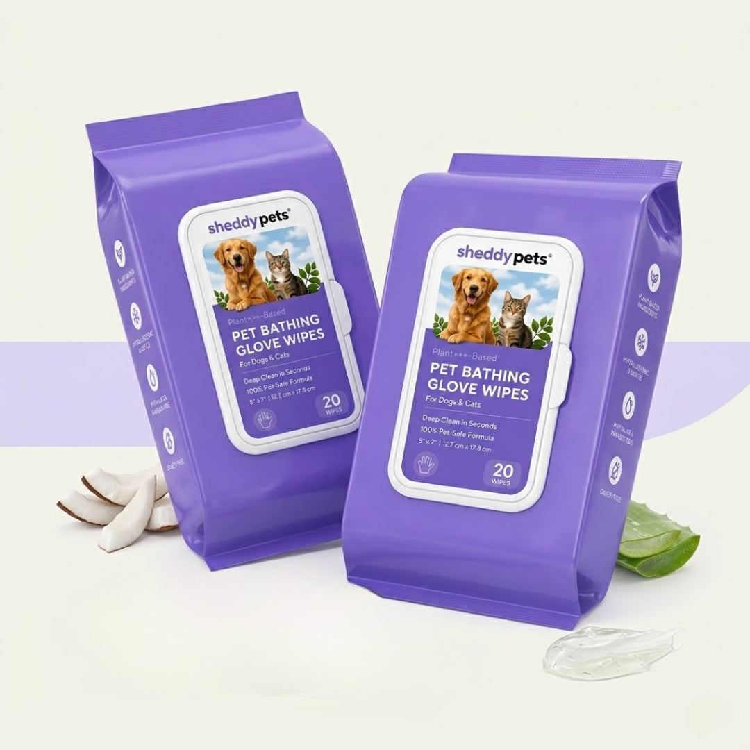 Sheddy Pets® Plant-Based Pet Bathing Glove Wipes – 20 Pcs