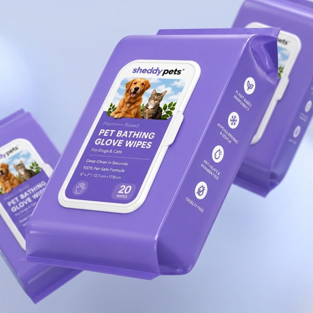 Sheddy Pets® Plant-Based Pet Bathing Glove Wipes – 20 Pcs