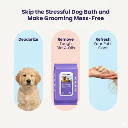 Sheddy Pets® Plant-Based Pet Bathing Glove Wipes – 20 Pcs