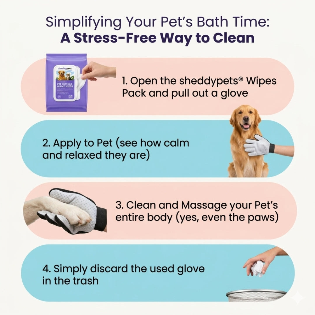 Sheddy Pets® Plant-Based Pet Bathing Glove Wipes – 20 Pcs