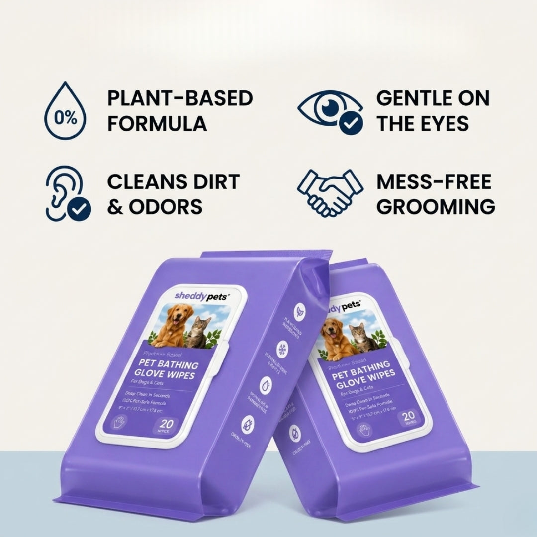 Sheddy Pets® Plant-Based Pet Bathing Glove Wipes – 20 Pcs