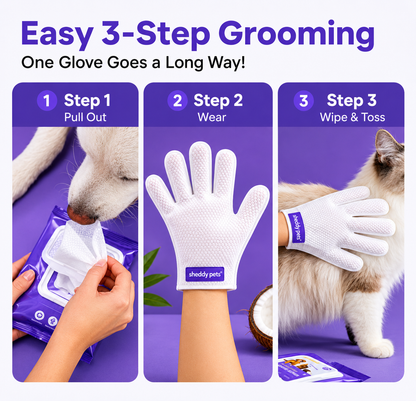 Sheddy Pets® Plant-Based Pet Bathing Glove Wipes